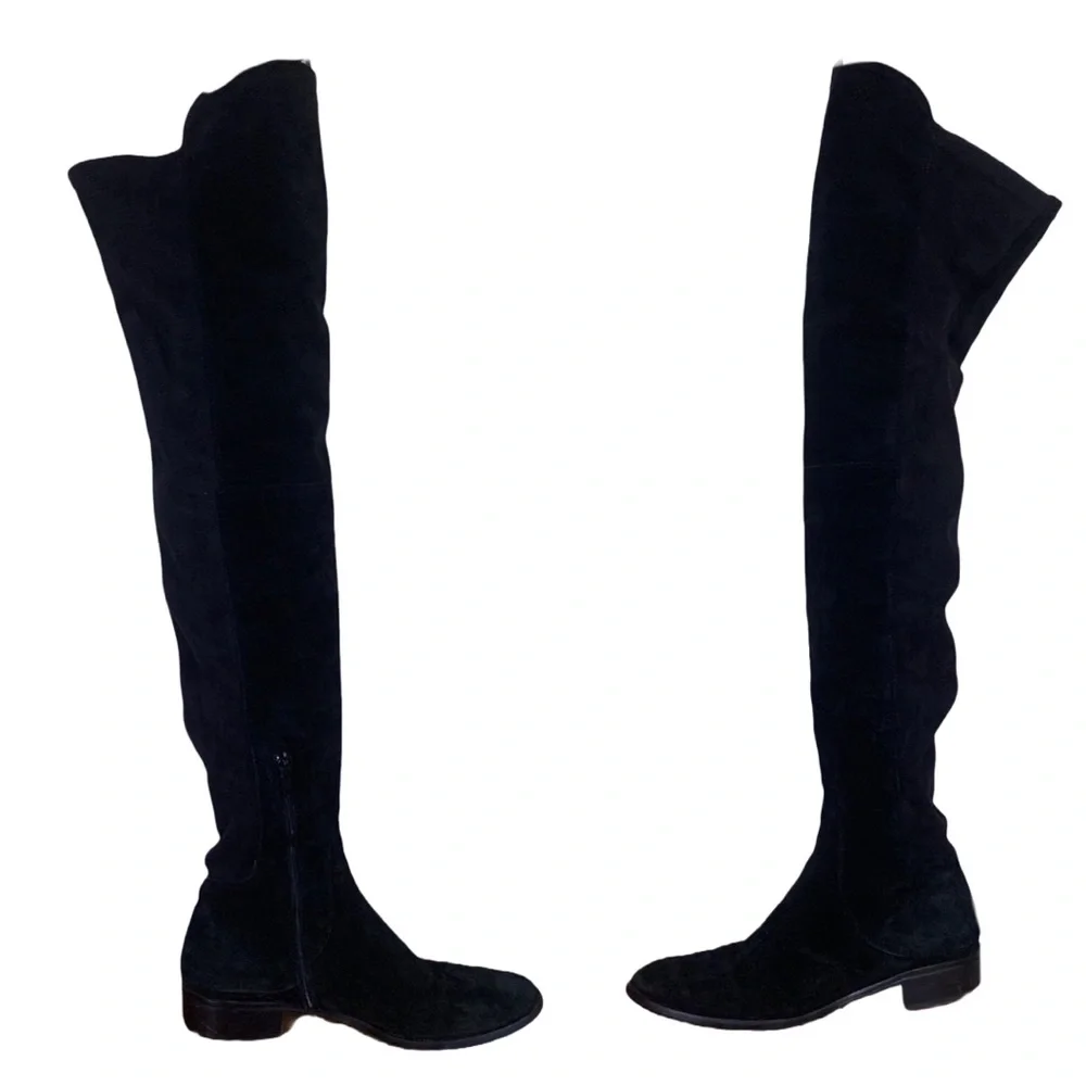 ALCHIMIA DI BALLIN BLACK SUEDE OVER THE KNEE LOW HEEL BOOTS (37.5)